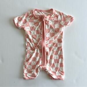 Little One Shop Bamboo Short Romper Pink Checkered